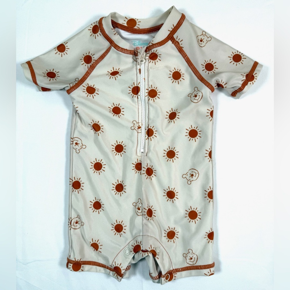 DISNEY Baby Winnie The Pooh One‎ Piece Swimsuit 6/9M Neutral Zip Front